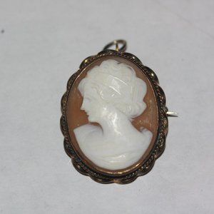 Antique Shell Carved Cameo Brooch Pin Charm